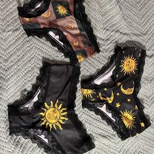 Sun and Moon Print Panties - Black and Brown